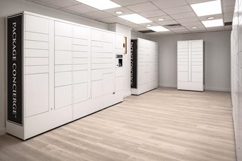 A large room with white lockers